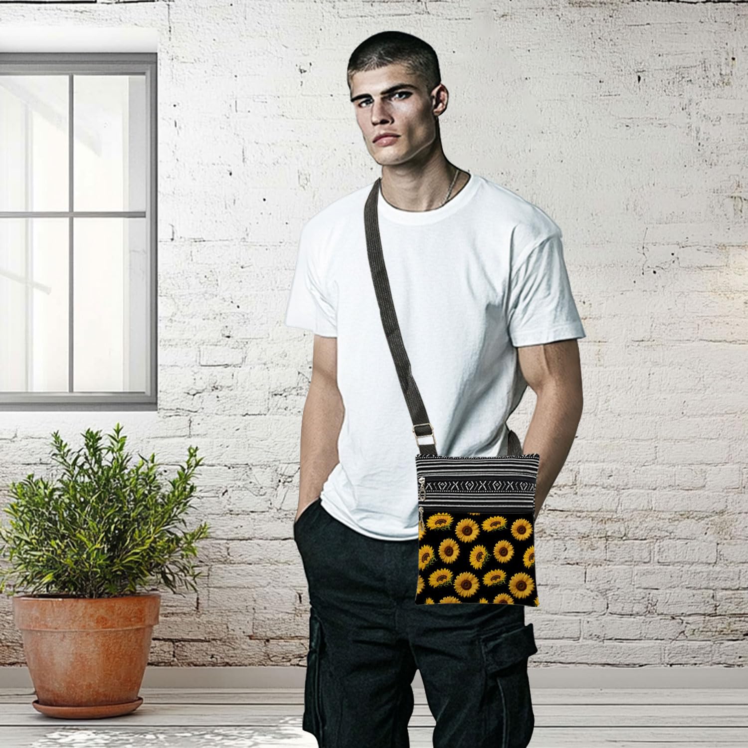 Sunflower Garden Crossbody Bag with Adjustable Strap Yellow Blooms Print Messenger Bag Sunflower Lover Zipper Wallet Christmas Gift for Friend Birthday or Mother's Day​​ Gift for Women's
