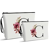 Vavabox Beauty case con iniziali personalizzate dalla A alla Z, regalo di compleanno per donne, regalo per sposa, damigella d’onore (C, 02-Bianco 2 Pezzi)