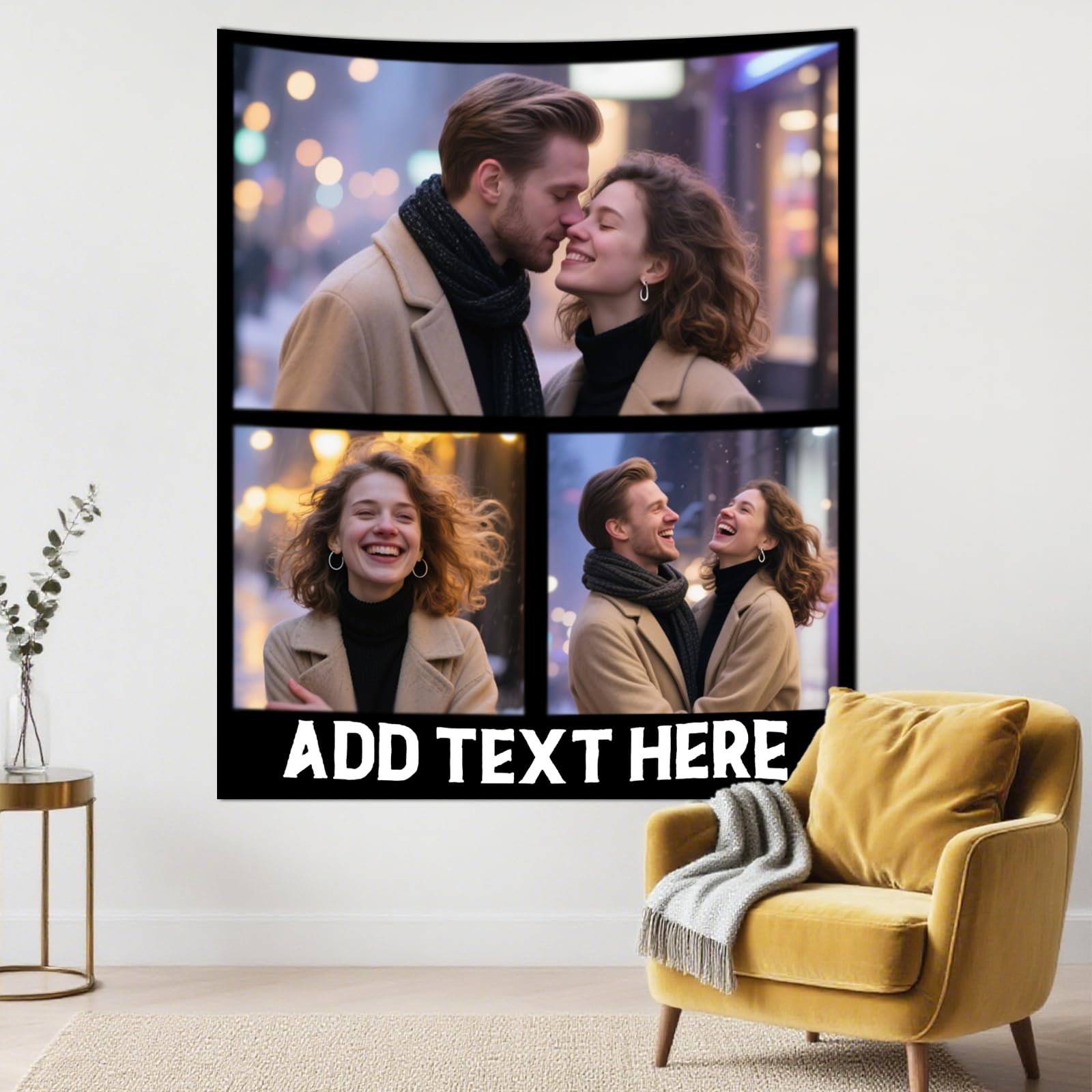 Xunqi Xufa Vertical-3Photo Custom Tapestry With Photo Text, Personalised Photo Wall Tapestry, Customised Backdrop Banner, Customized Your Own Tapestry For Home Decor Wedding Graduation Birthday Party (Vertical-3Photo)