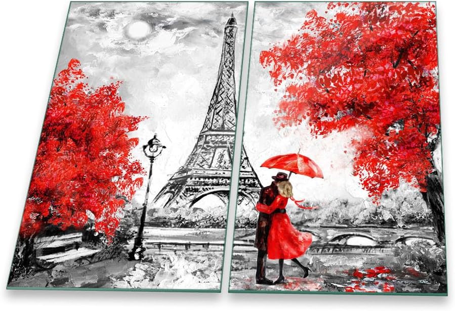 Herdabdeckplatte 2-teilig Mit Eiffelturm-Motiv – 60x52 Cm, Sicherheitsglas, Spritzschutz & Schneidebrett