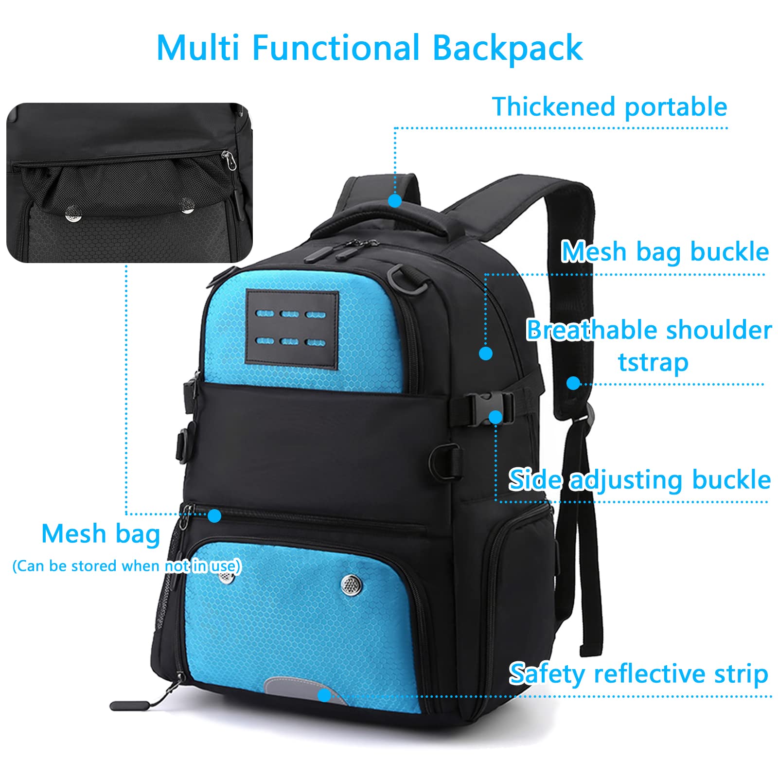 Aisny Bolsa de Baloncesto 30x20x49cm Mochila de Fútbol con Compartimiento para Balones y Zapatos