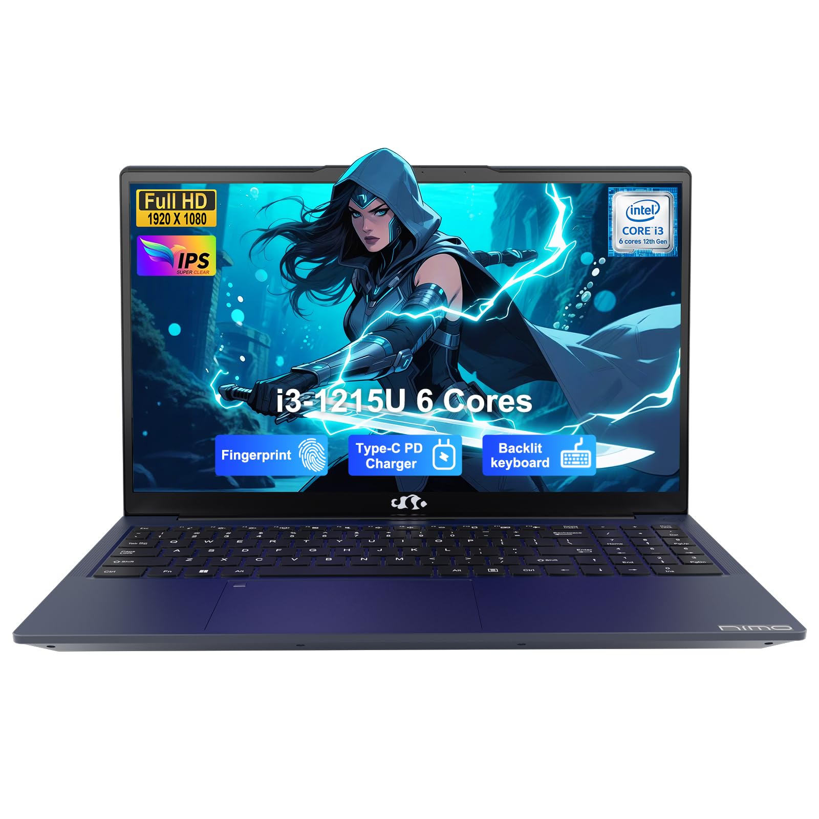 15.6" IPS FHD-Student-Laptop, Intel 6 Core I3-1215U 8GB RAM 512GB SSD(Beats i5-1135G7, Up to 4.4GHz) Computer-Laptop with 65w Type C Backlit Keyboard Fingerprint, for Home and Business