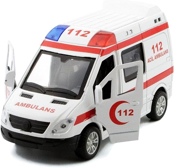 Apera Ap-27 Mercedes Sprinter Minibüs Diecast Metal Çek Bırak Işıklı Siren Sesli 14 Cm (Ambulans)