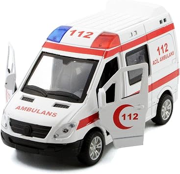 Apera Ap-27 Mercedes Sprinter Minibüs Diecast Metal Çek Bırak Işıklı Siren Sesli 14 Cm (Ambulans)