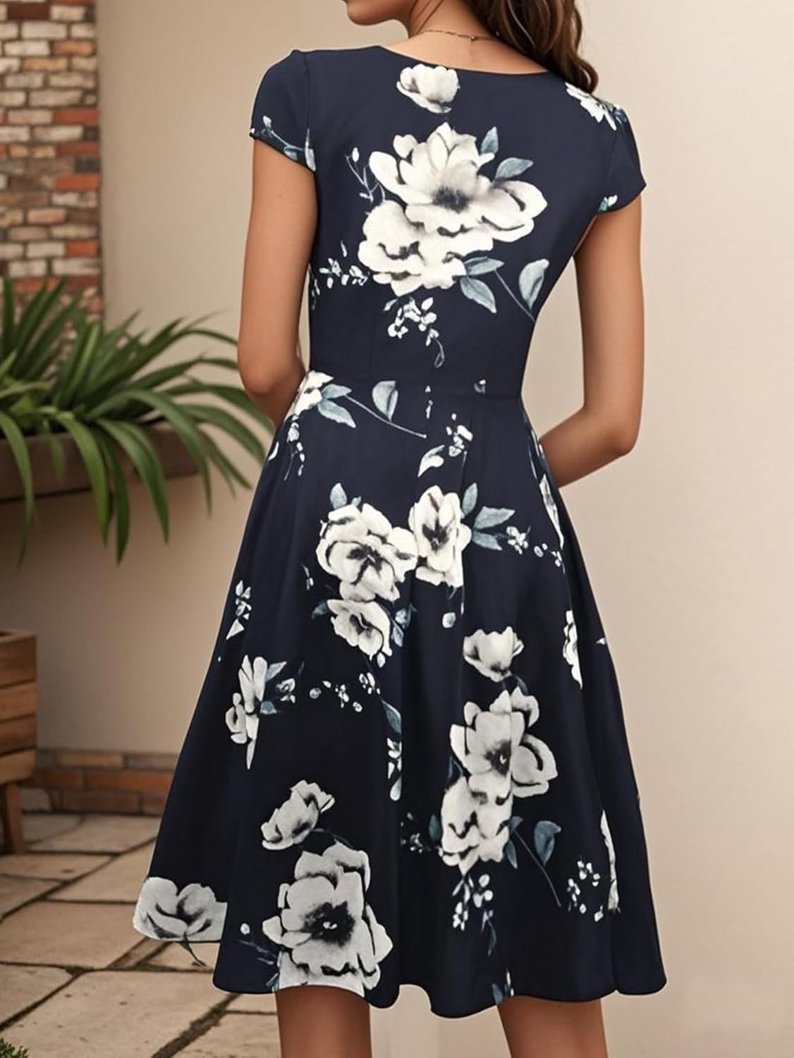 oxiuly Women's Cap Sleeve Summer Casual Dresses V-Neck Floral Vacation Party Dress OX233