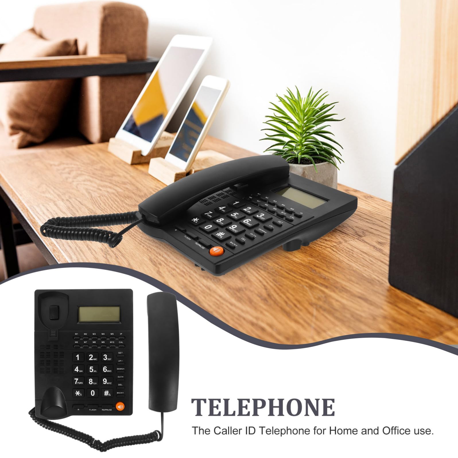 COHEALI Telefono Fisso per Anziani Tasti Grandi e Display Chiamate, Materiale ABS Resistente, Facile da Usare per Casa e Ufficio, Colore Nero