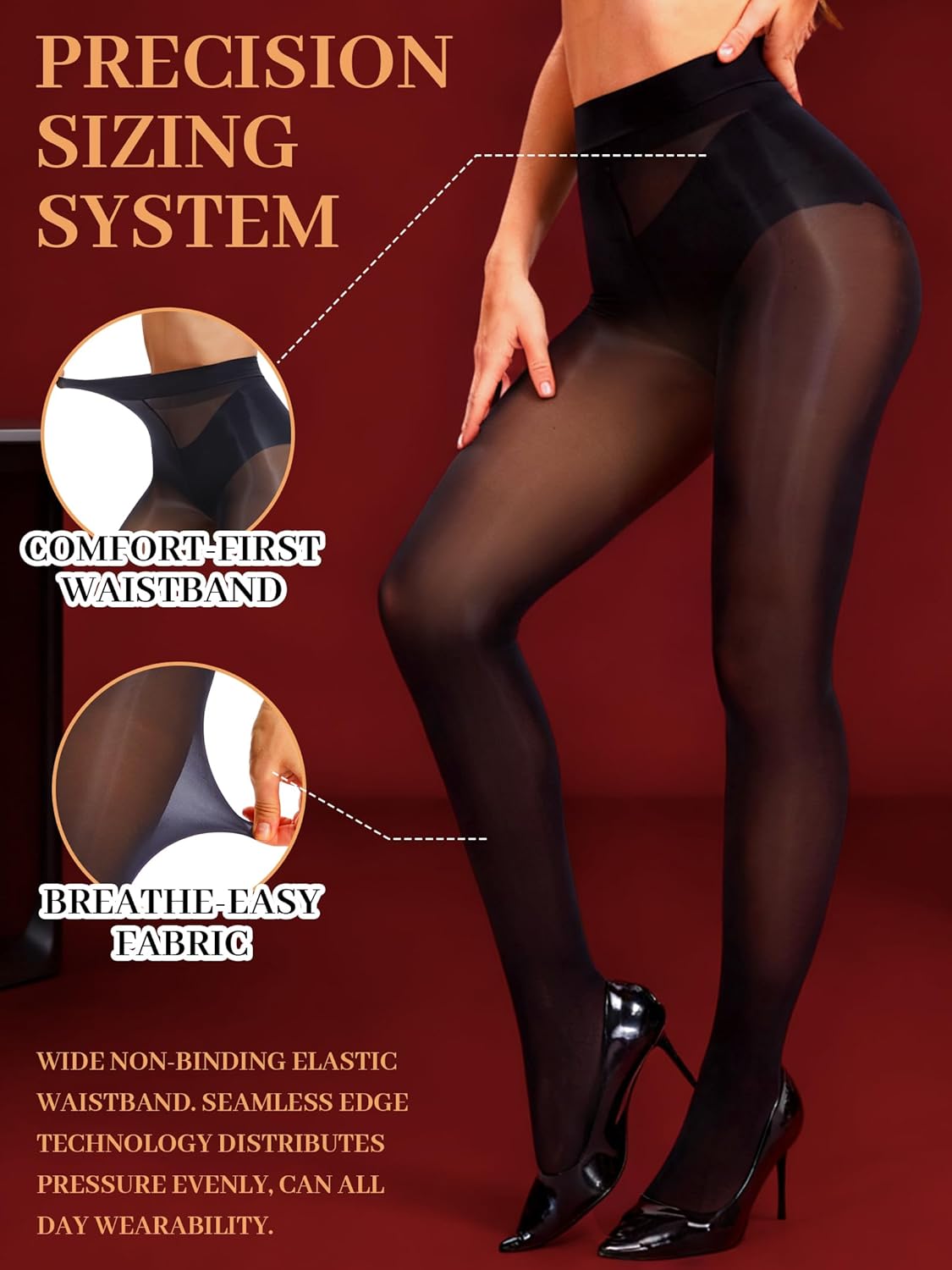 SUREPOCH shiny sheer tights for women, Shimmer Black stockings control top pantyhose - Image 4