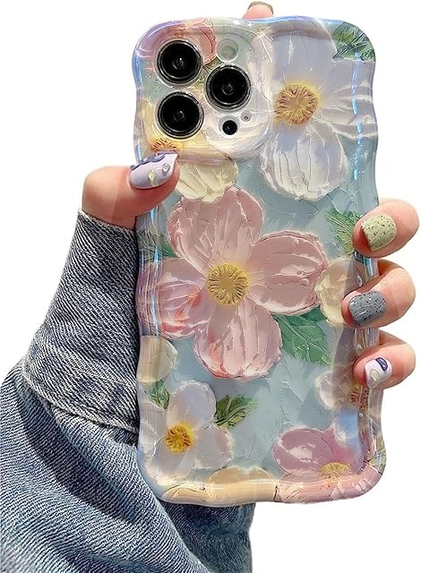 EYZUTAK Etui na telefon komórkowy iPhone 13 Pro Max, kolorowe etui na telefon komórkowy w stylu vintage, z motywem kwiatowym, brokatowe, kręcone fale, kształt ramy, miękkie etui z TPU, ultracienkie
