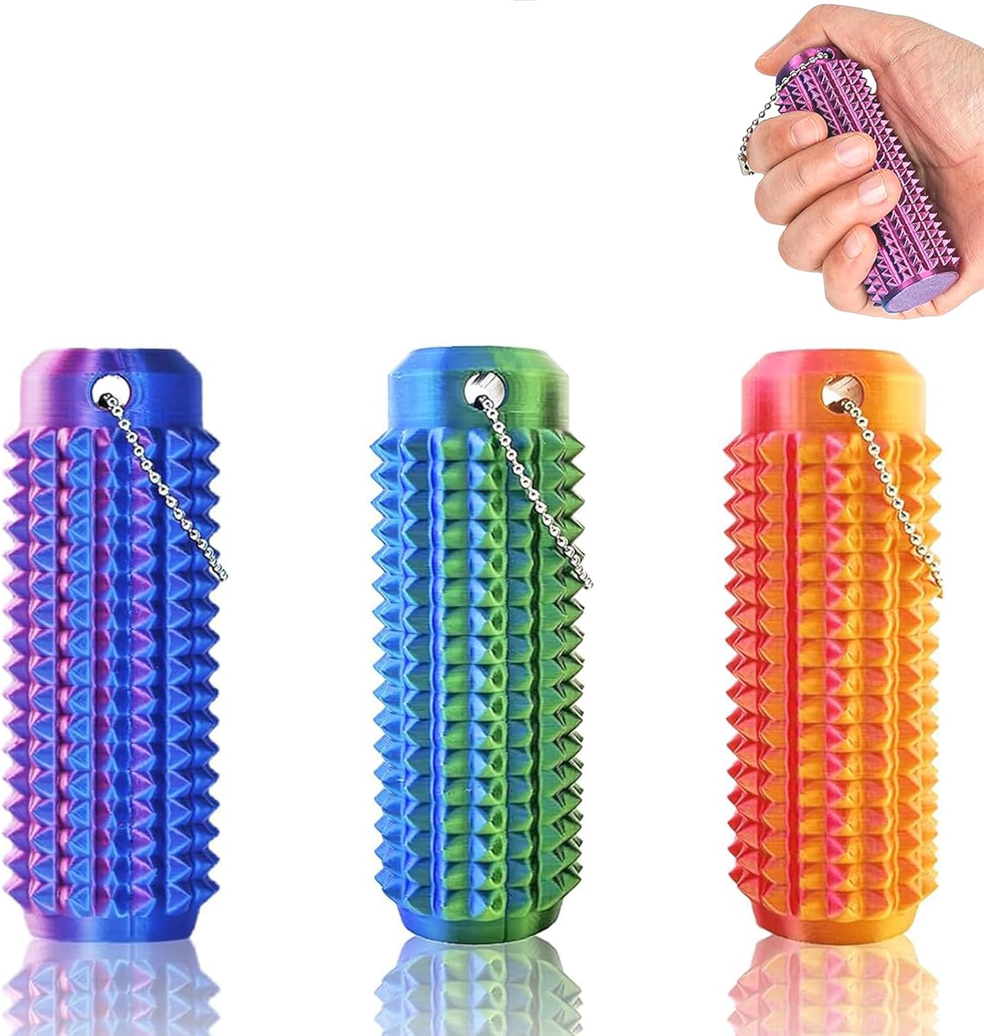 Echehi 3pcs Pain Stim Fidget Keyring, Spiky 3d Printed Fidget Toy, Sensory Fidget Toys for Adults and Child to Relieve Anxiety