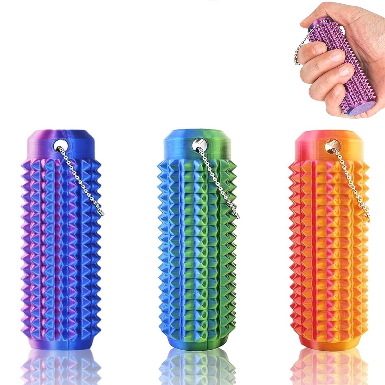 Echehi 3pcs Pain Stim Fidget Keyring, Spiky 3d Printed Fidget Toy, Sensory Fidget Toys for Adults and Child to Relieve Anxiety