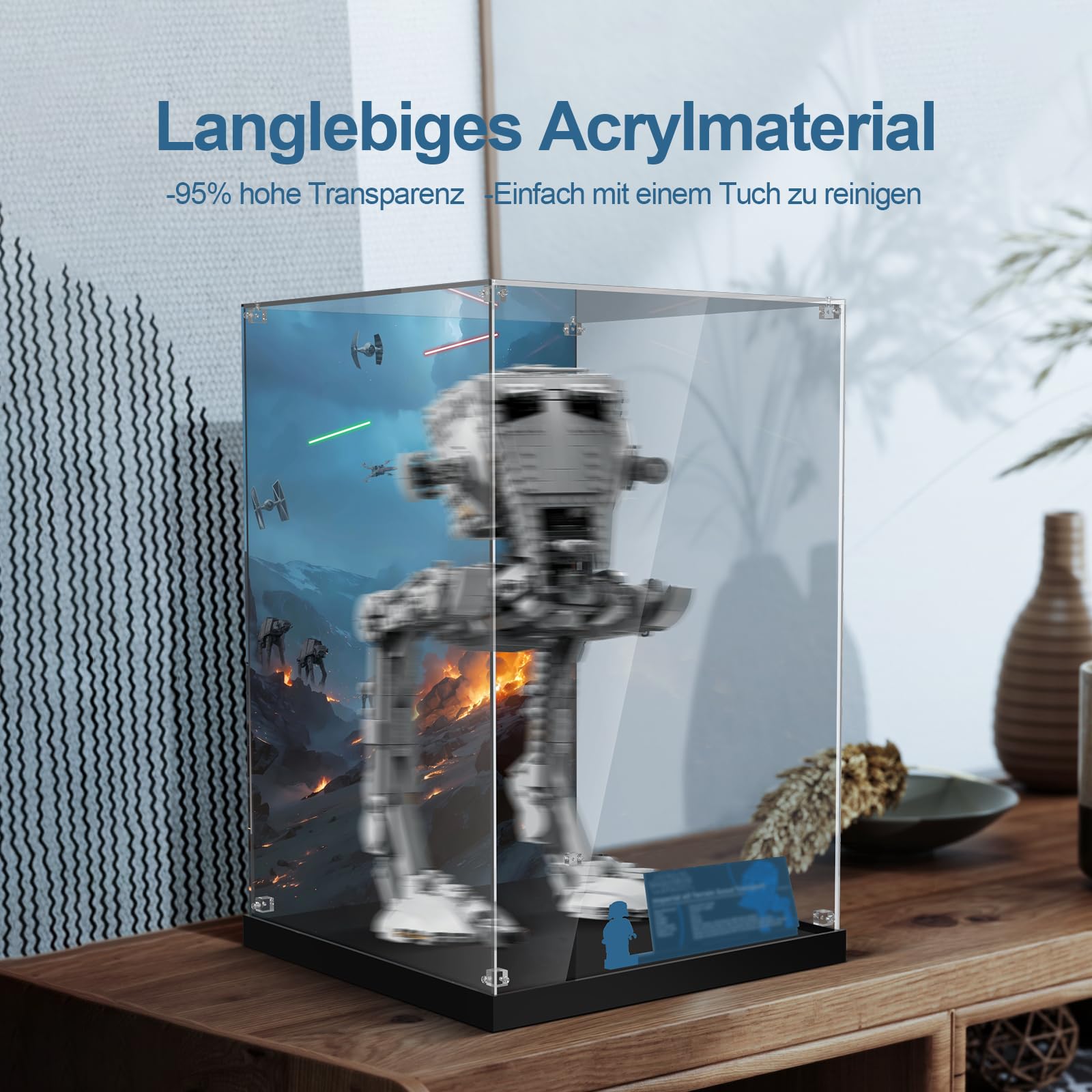 Acryl-Vitrine für Lego at-ST Walker 75417，Transparente Acryl-Vitrine mit klarem Hintergrund, staubdichte Vitrine Kompatibel mit Lego-Bauklötzen Modell (nur Box, Keine Modelle)