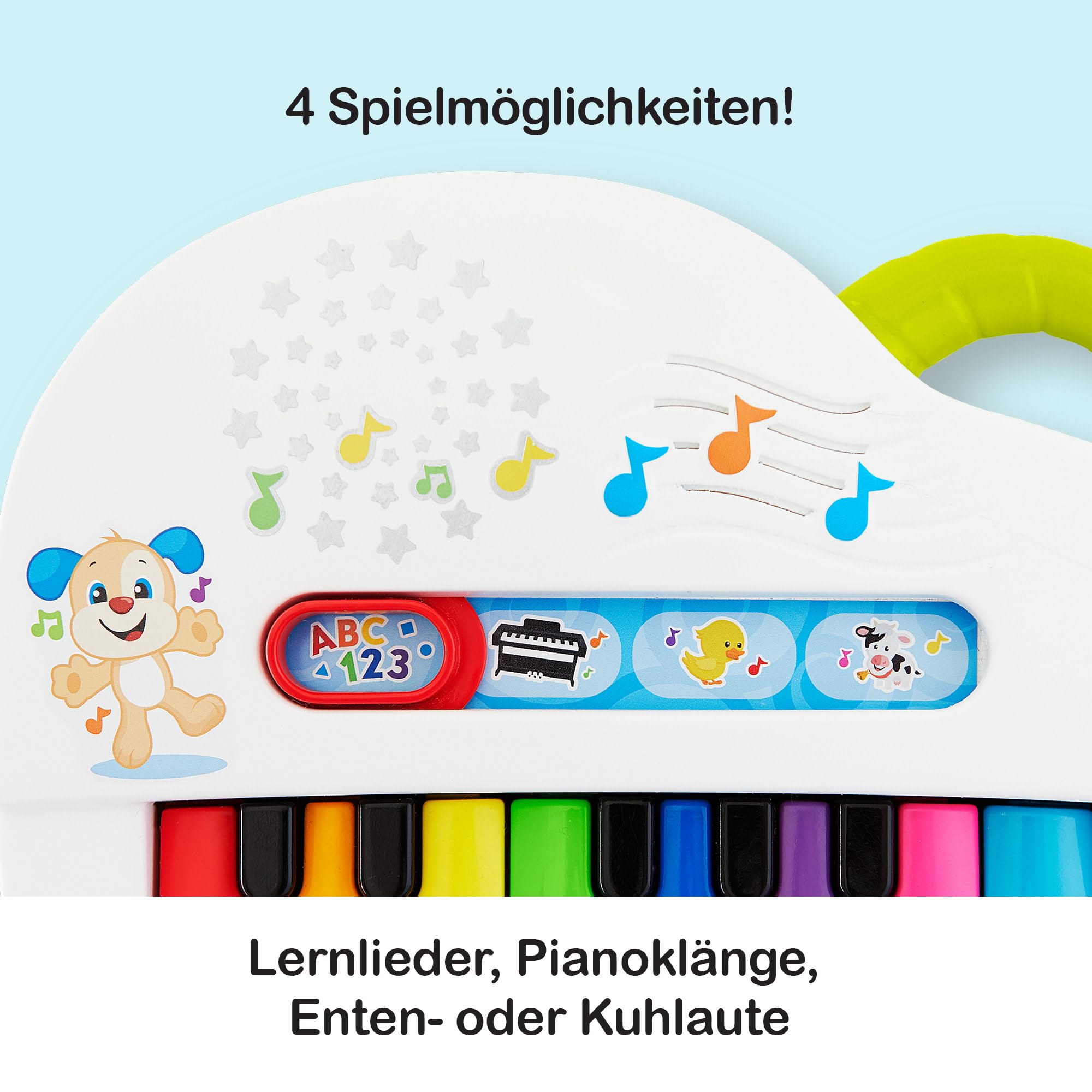 Fisher-Price Babys erstes Keyboard - tragbares Spielzeugklavier mit 4 Spielmöglichkeiten, Liedern, Lichtern und Geräuschen, spielerisches Lernen, spricht deutsch, ab 6 Monaten/ 1 Jahr, GFK01