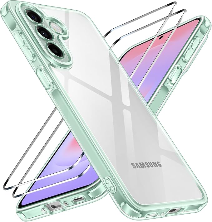 ivoler Anti-Amarillo Clara Funda para Samsung Galaxy A37 5G con 2 Piezas Cristal Templado, [Protección Militar] Carcasa Protectora Antigolpes con Cojín Esquina Parachoques Transparente Case - Verder