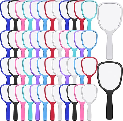 Miniatura 8 de Espejo de mano de mano con mango de plástico compacto para maquillaje de viaje, espejo cosmético, pequeño espejo personal portátil de mano para el