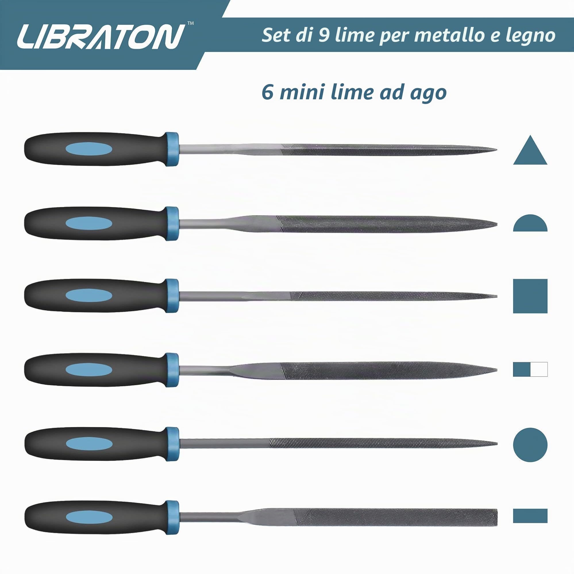 LIBRATON Set di Lime e Raspe per Legno 9 Pezzi, Set di File di Metallo | lnclude Piatta, Tonda, Semitonda e 6 lime ad ago, adatto per Legno, Metallo etc