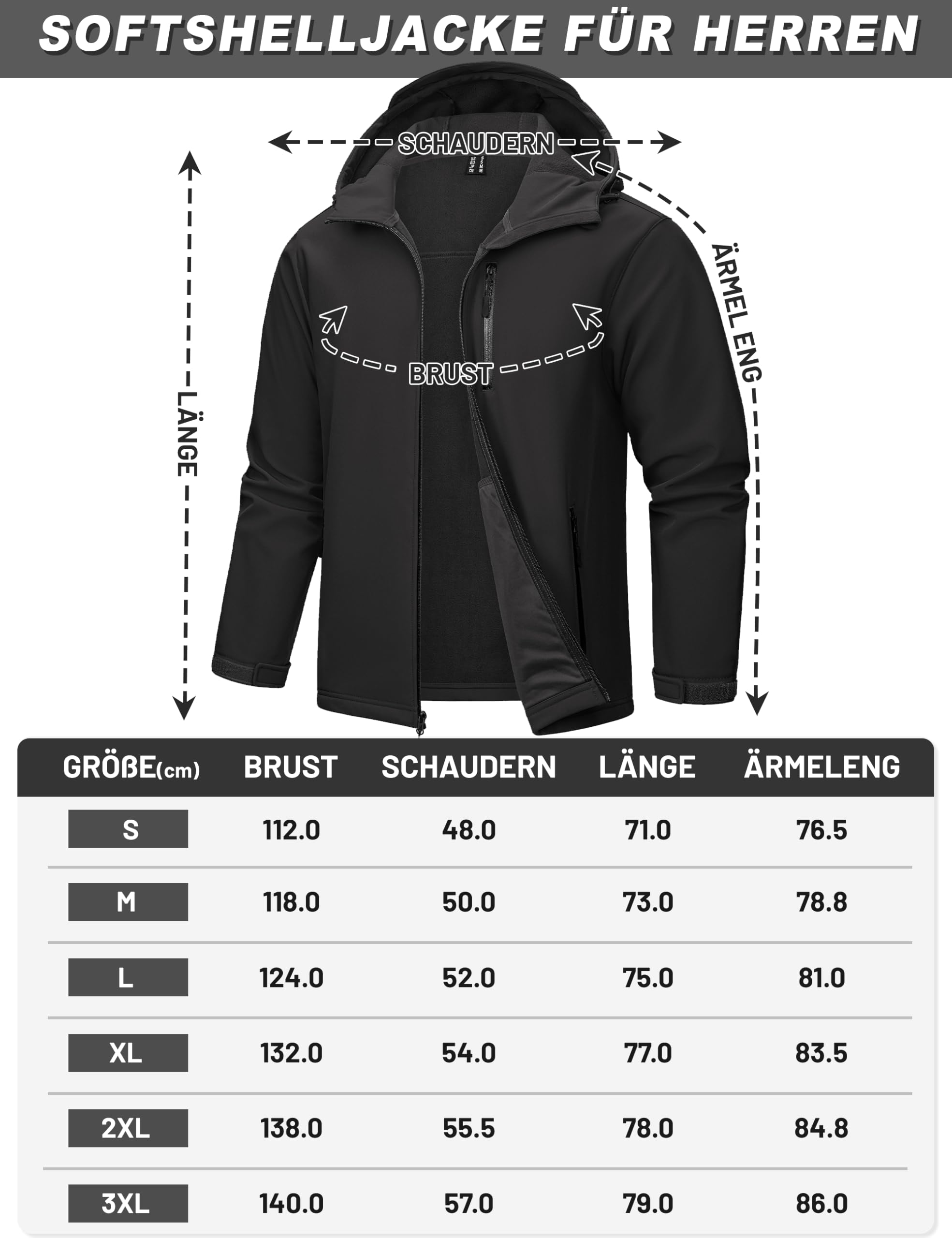 TACVASEN Veste softshell imperméable pour homme - Veste d'extérieur doublée en polaire - Veste de randonnée coupe-vent respirante - Avec capuche - Pour le travail, le vélo