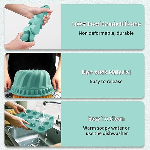 Miniatura 6 de Juego de 32 moldes de silicona para hornear, juego de utensilios para hornear antiadherentes para horno de cocina, moldes de silicona para pasteles,