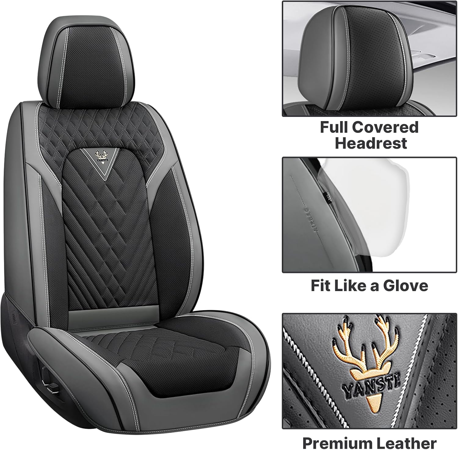 Car Seat Covers Fit for Subaru XV Crosstrek 2013-2015,Waterproof Wear-Resistant Premium Leather Seat Covers Breathable Seat Protector Coverage Automotive Seats Cushions (Full Set,Black-Gary)