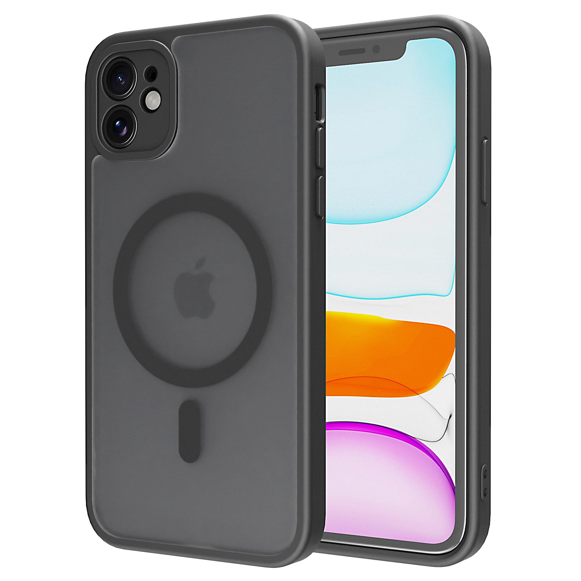 PinLiSheng iPhone 11 ケース MagSafe 対応 ワイヤレス充電 耐衝撃 マット半透明 TPU+PC カバー 米軍MIL規格 アイフォン11 衝撃吸収 ストラップホール付き 携帯スマホケース (ブラック, iPhone 11)