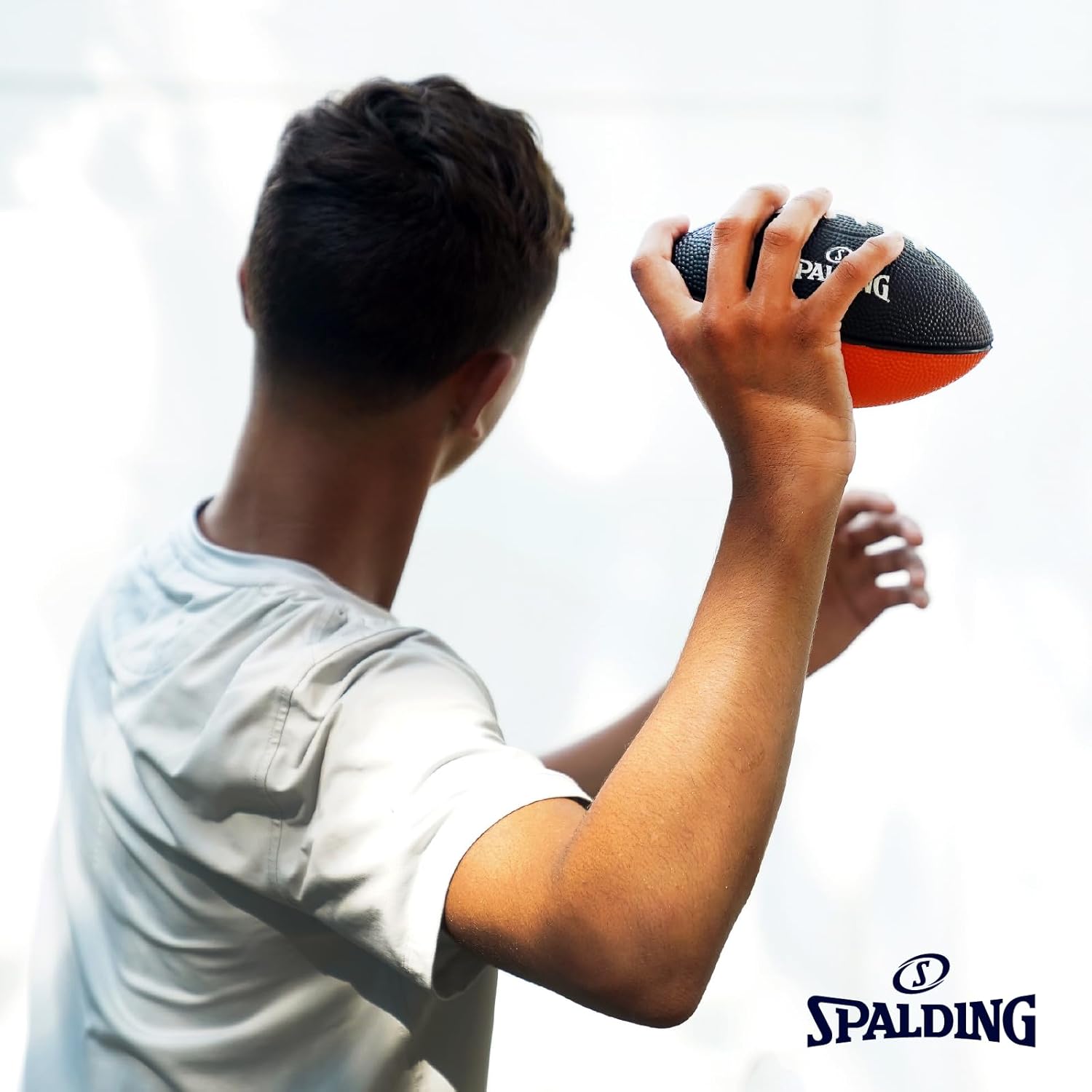 Spalding - Football Pylon Toss Game, Easy-Grip Foam Football with Wooden Base & 10 Pins, Fun Backyard Target Challenge Set for All Ages, Great for Lawn, Beach, or Tailgate Play