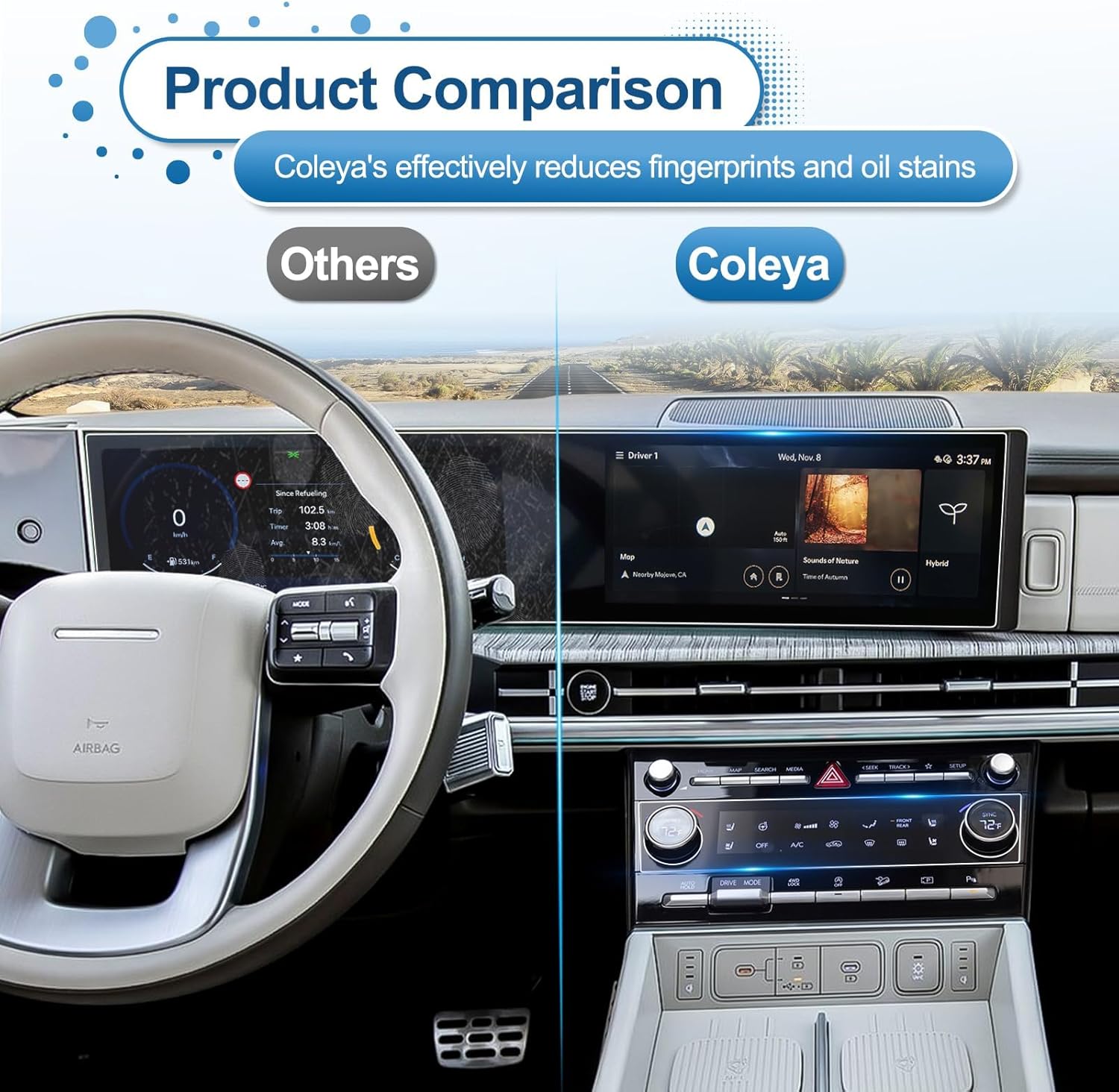 2024 2025 2026 Santa Fe Screen Protector for Hyundai Santa Fe (Dual 12.3Inch+AC Display) (SEL/XRT/Limited/Calligraphy), 9H Tempered Glass 2026 2025 SantaFe Hybrid Accessories HD Transparent