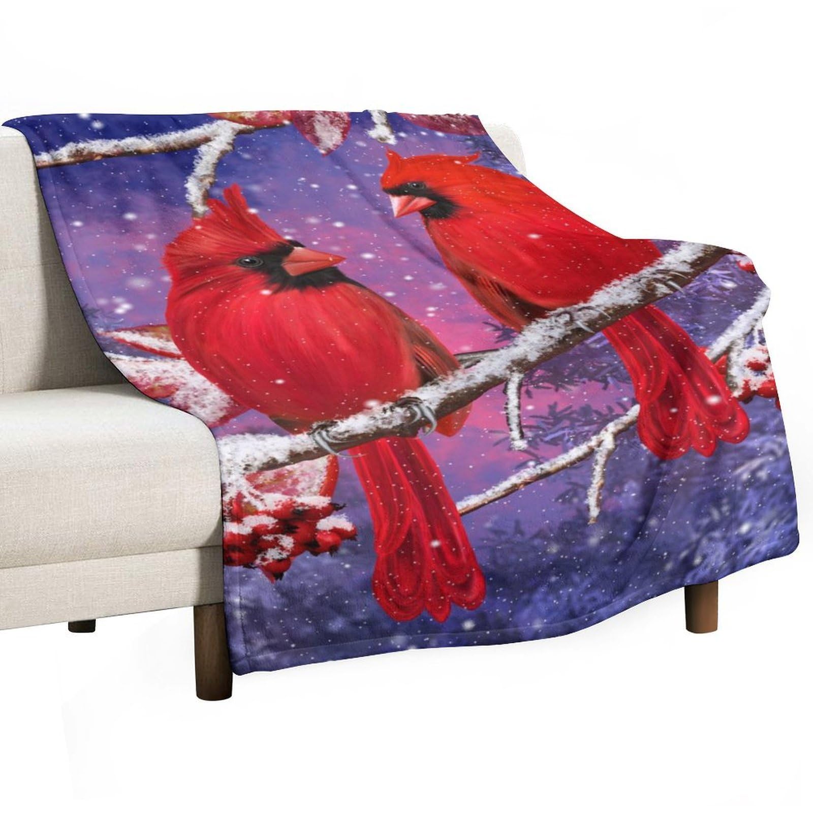 Cgsbngha Style Bird Snowy Red Cardinal Flannel Fleece Blanket Lightweight Soft Throw Blankets For Sofa Couch Bed Chair