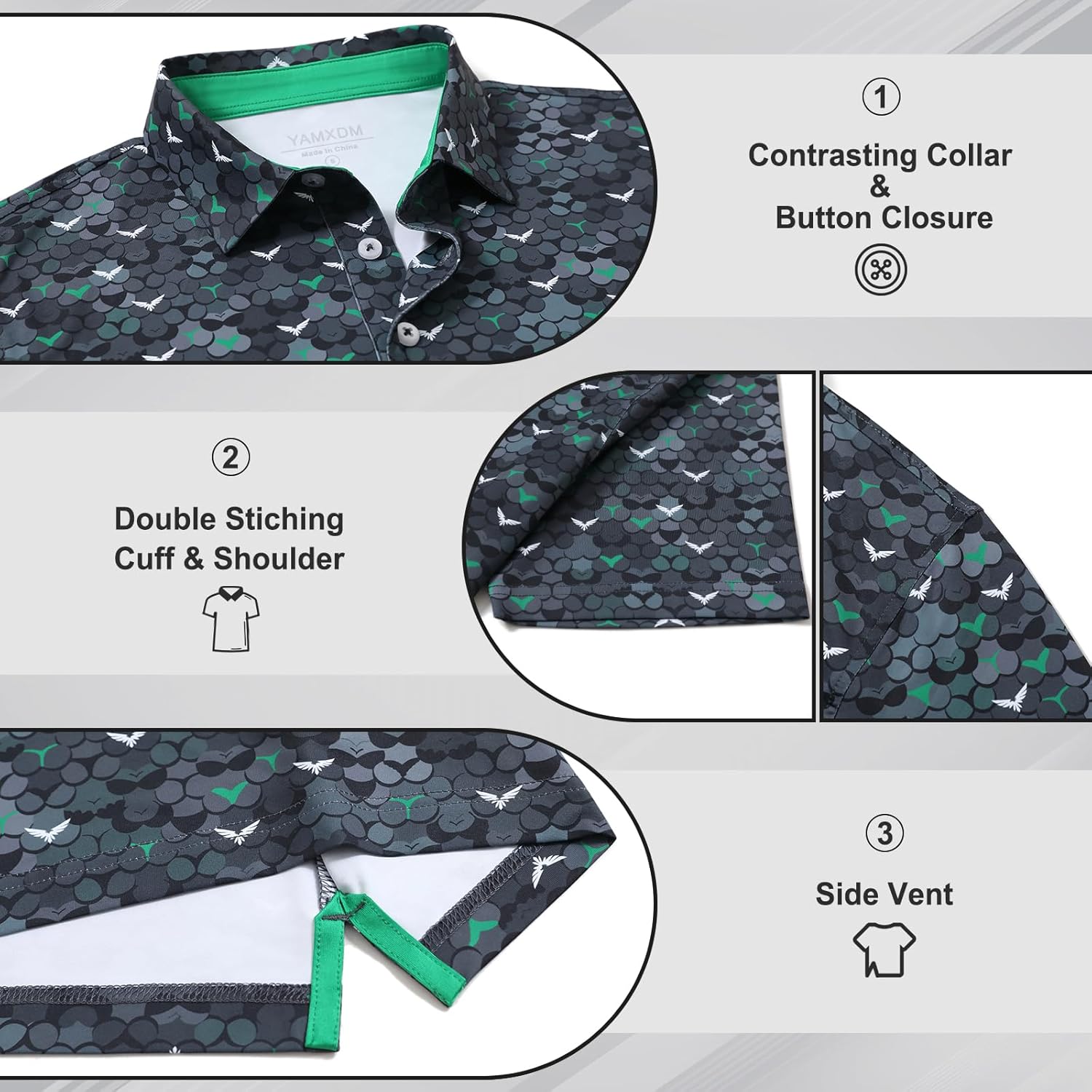 Golf Polo Shirts for Men - Print Moisture Wicking Quick Dry Short Sleeve Collared Polo Shirts for Golf Tennis Wear - Image 5