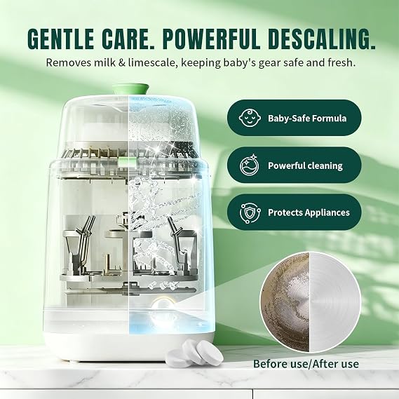 Baby Bottle Washer Descaling Tablet, Descaler Tablet to Remove Limescale & Mineral Buildup, Compatible with most baby bottle washers, 12 Count