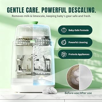 Baby Bottle Washer Descaling Tablet, Descaler Tablet to Remove Limescale & Mineral Buildup, Compatible with most baby bottle washers, 12 Count