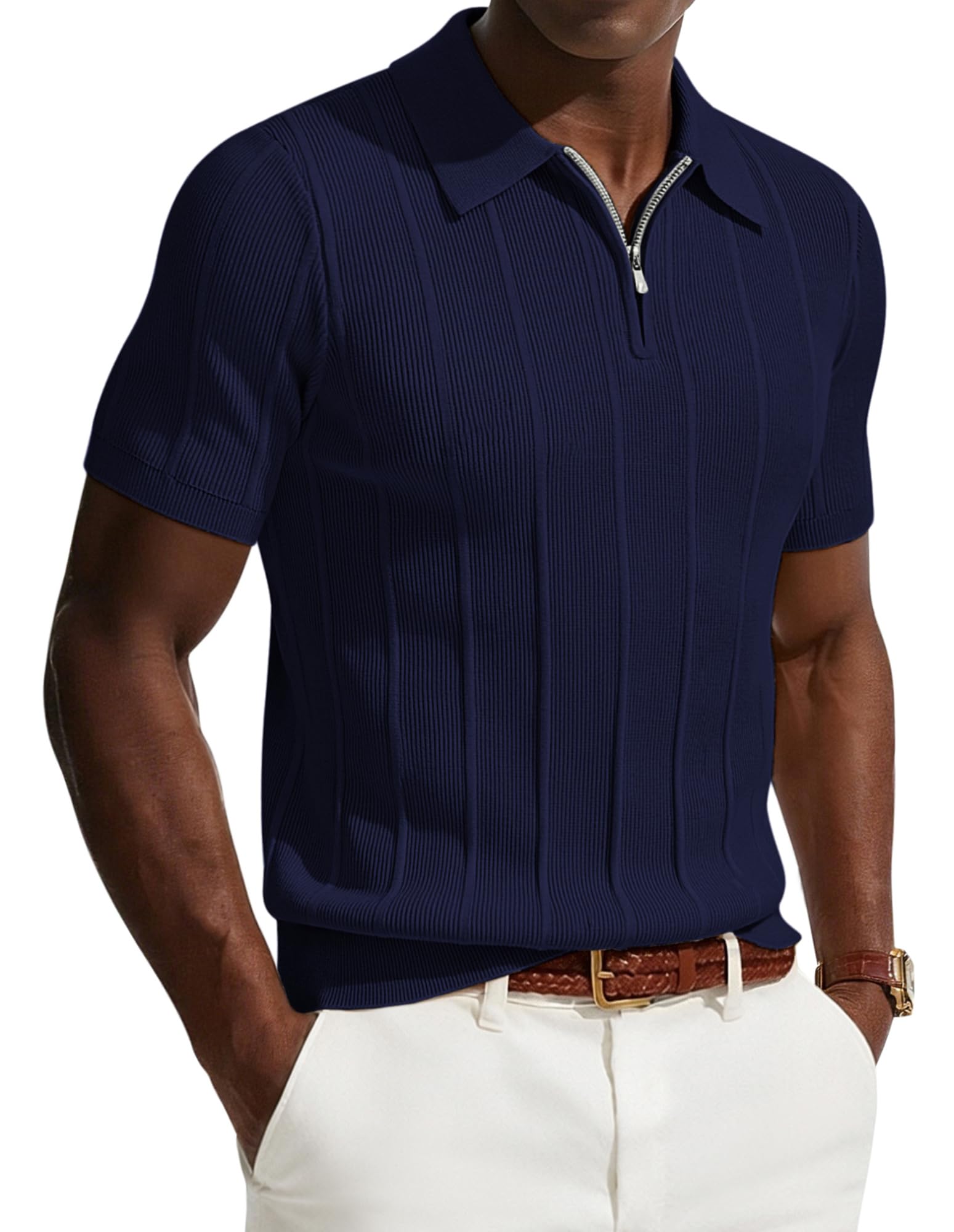 PJ PAUL JONES Poloshirt Herren Kurzarm mit Reißverschluss Strick Polo Shirts Sommer T Shirt