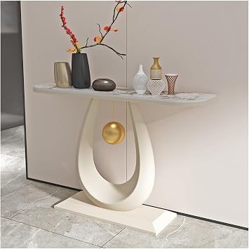 Modern Console Tables,Entryway Table Contemporary Accent Table with Storage Shelves,Space-Saving for Hallway, Living Room,Small SpacesWhite+White,120cm/47.2in