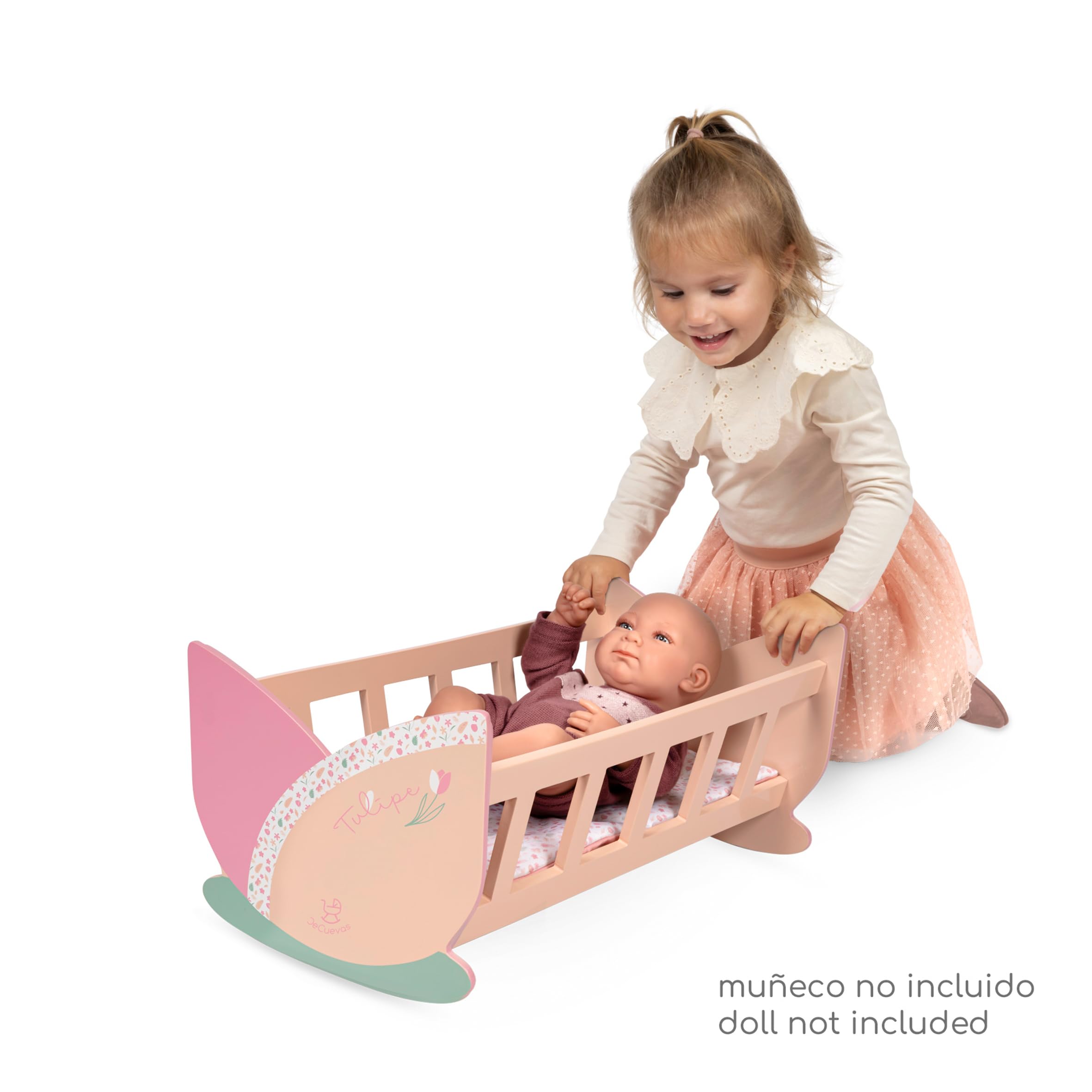 DE CUEVAS TOYS Holz-Wiege für Puppen Tulipe mit Matratze von DeCuevas 55174