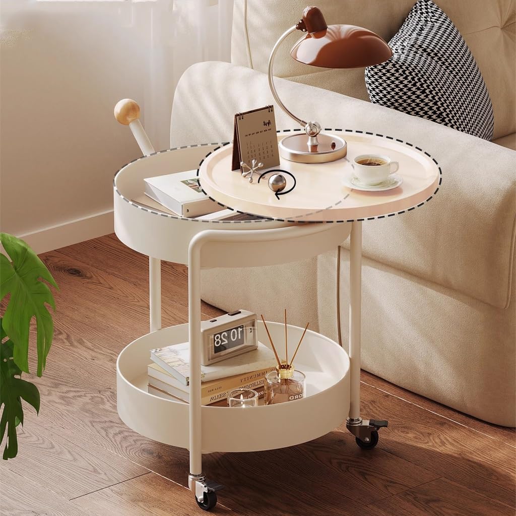 Moderna mesa de café color crema con ruedas ocultas, versátil para sala de estar y comedor, diseño funcional para el hogar