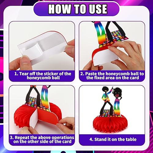 Miniatura 6 de 10 piezas de decoraciones de fiesta de discoteca de los años 70, centros de mesa de nido de abeja de los años 70 para temática retro, suministros de