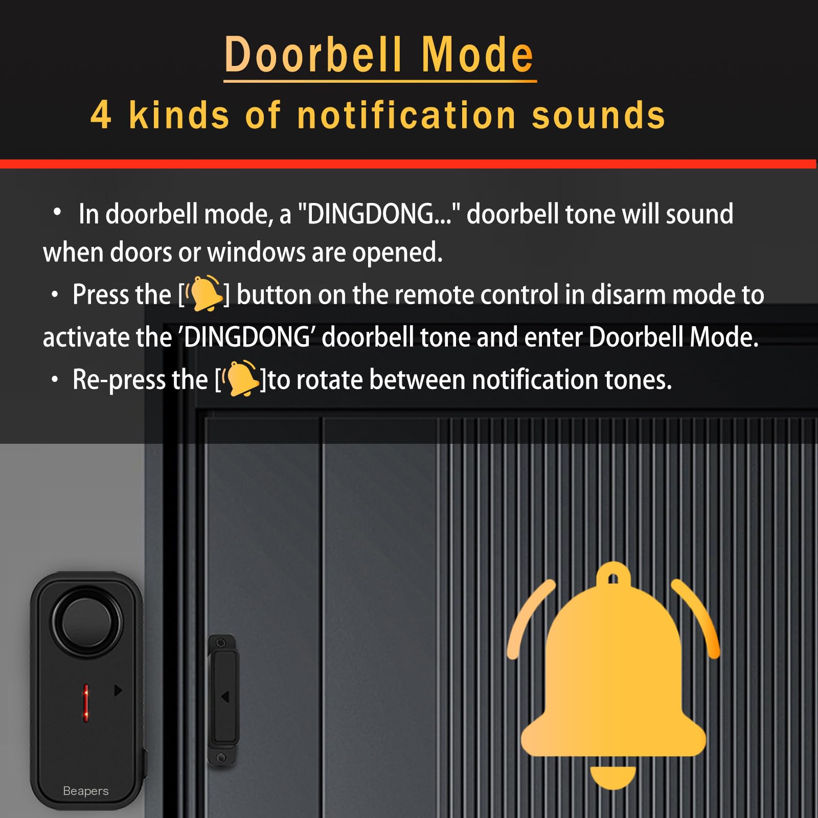 Allarme di sicurezza personale impermeabile per porta/finestra, impermeabile IP66, con telecomando, 113 dB, modalità allarme/campanello, spaziatura migliorata dello spazio tra le porte, antifurto