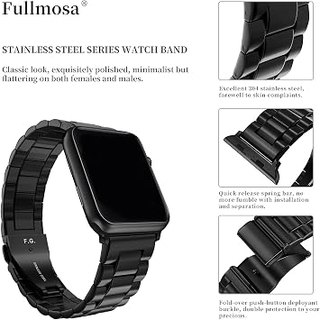Fullmosa Compatible Stainless Steel Apple Watch Band 44mm/45mm/42mm Black with Case & Compatible Mesh Apple Watch Band 44mm/45mm/42mm with Case,Black