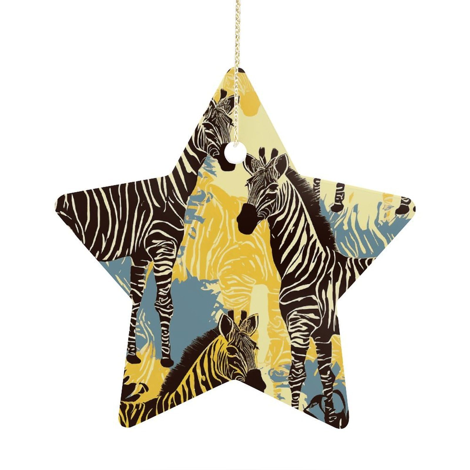 Giraffe and Zebra Stars Ornaments Ceramic Christmas Tree Hanging Light in Weight Christmas Star Pendants Funny Double-Sided Printed Xmas Ornaments for Gifts
