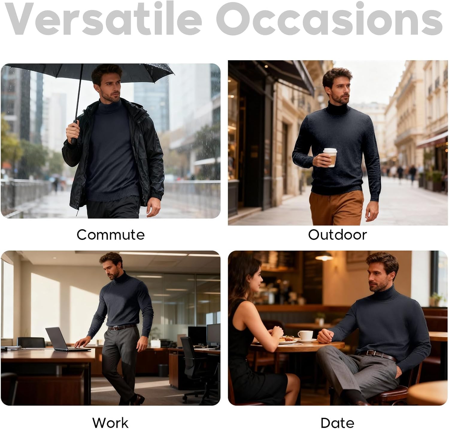 VPG Mens Turtleneck Long Sleeve Shirts, Long Sleeve Regular Fit Knit Turtle Neck Pullover Sweaters - Image 2