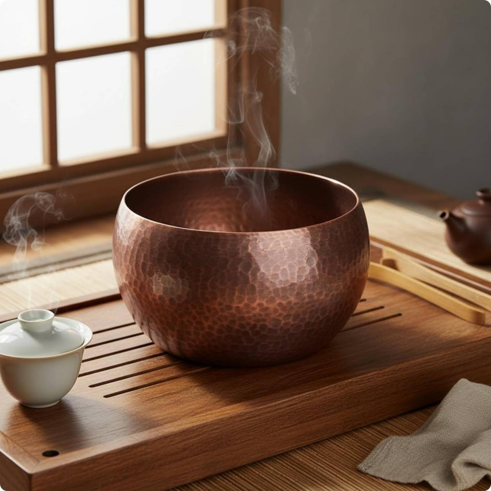 Rame Ciotola Tazza Pentola Catino Boccale per tè in Rame Martellato con Texture Artigianale per Risciacquo E Organizzazione del Set da tè Accessorio, caffè, Grande, 1.5 Spessore