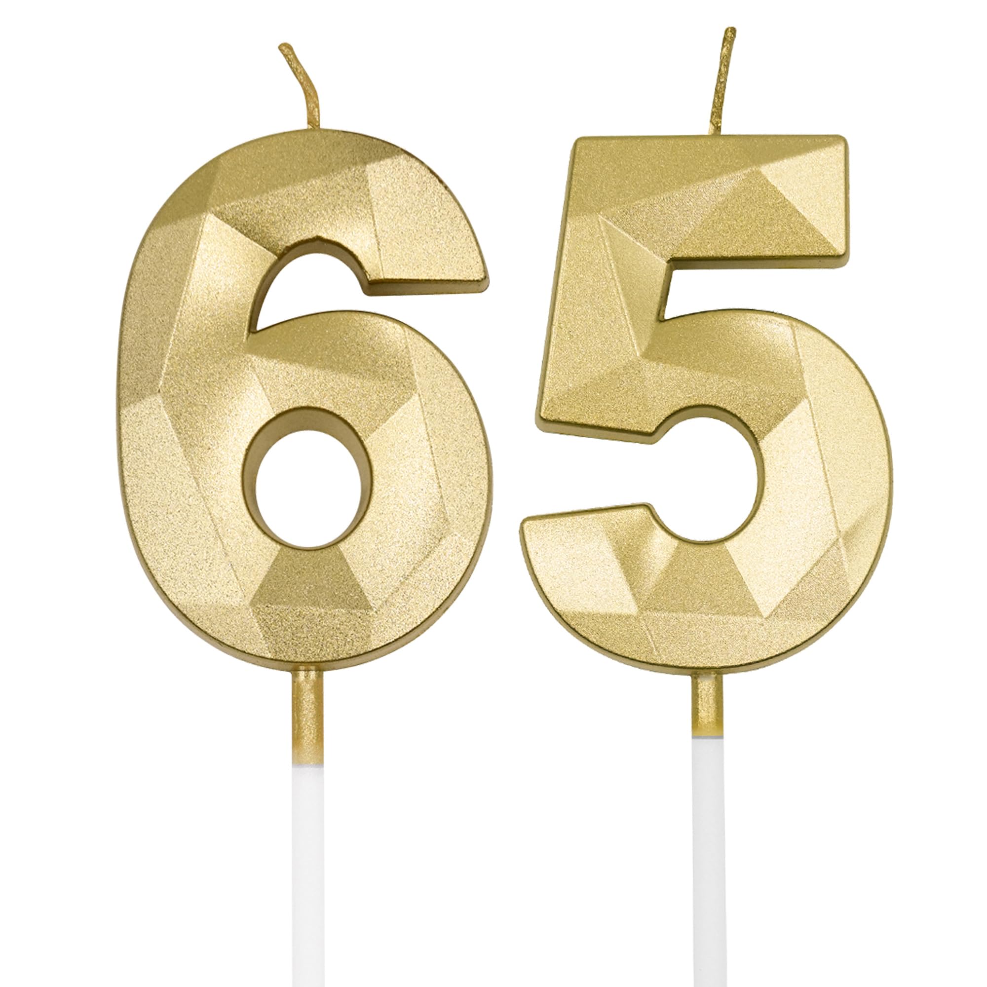 65th & 56th Birthday Candles for Cake, Gold Number 65 56 3D Diamond Shaped Candle Birthday Decorations Party Supplies for Women or Men