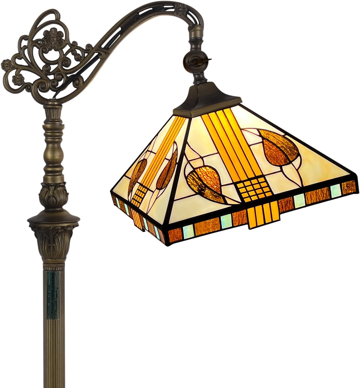 ARTZONE Antique Tiffany Floor Lamp[11''W*62''H] Gooseneck Adjustable Stained Glass Floor Lamp Standing Reading Light for Living Room/Bedroom/Home Office/Study