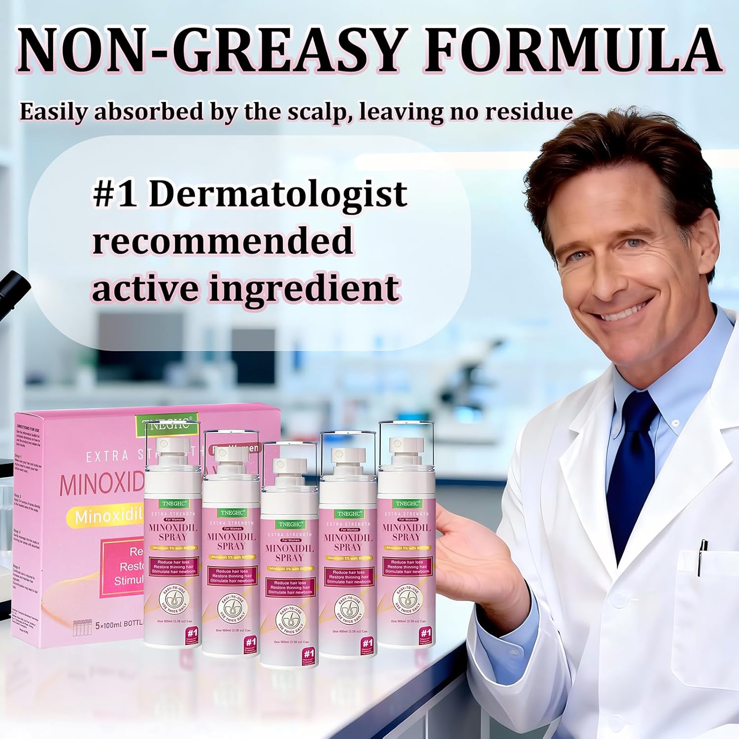 Topical 5% Minoxidil Spray for Men & Women, Hair Regrowth Treatment with Biotin for Thinning Hair, Receding Hairline & Alopecia Areata, Extra Strength Hair Loss (5 x 3.38 OZ, 8-9 Month's Supply) - Image 6