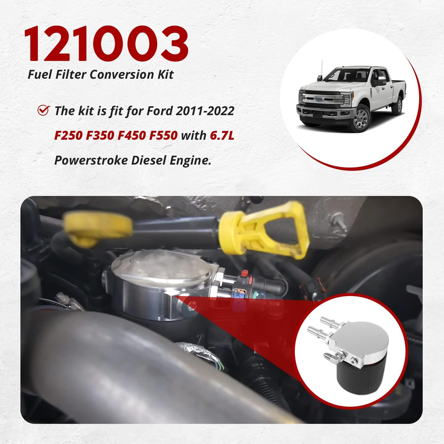 121003 Fuel Filter Conversion Kit, Fit for Ford 2011-2024 F250 F350 F450 F550 with 6.7L Powerstroke