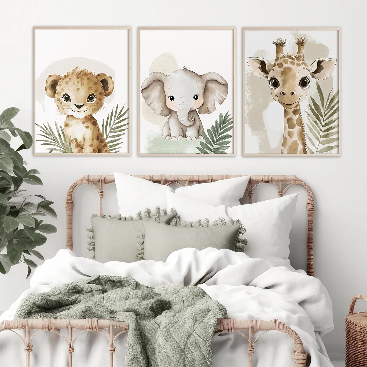 Nursery Animal Wall Art Decor Baby Boy Kids Room Pictures Safari Jungle Nursery Canvas Wall Decor Toddler Woodland Animals Prints Cute Giraffe Poster Artwork for Bedroom 16x24x3 Inch Unframed