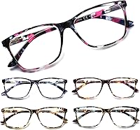 SIGVAN Women's Blue Light Blocking Reading Glasses - Spring Hinge, Fashion Pattern Print Eyeglasses for Screen Time, 5-Pack