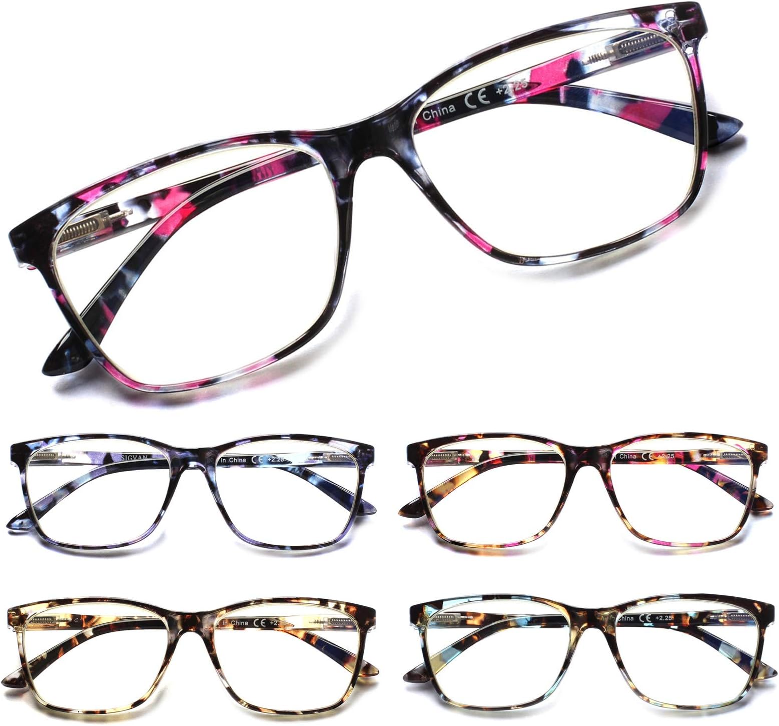SIGVAN Ladies Reading Glasses Blue Light Blocking Spring Hinge Fashion Pattern Print Eyeglasses for Women