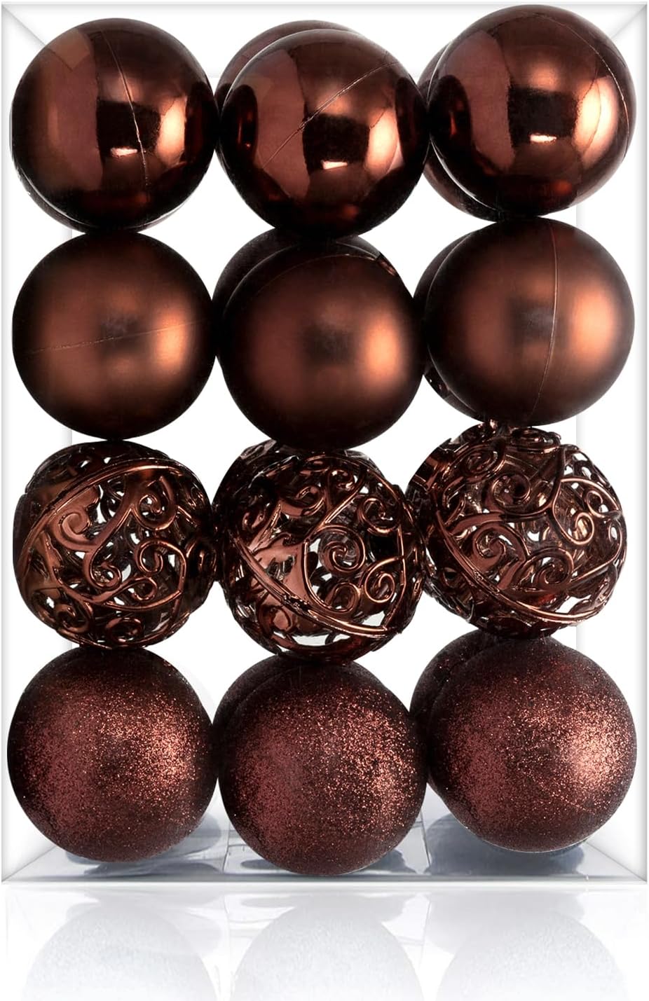 AMS 2.36''/60mm 24ct Christmas Balls Tree Pendants Shatterproof Ornaments Seasonal Decorations for Tree Decor,Holiday,Xmas(Coffee)