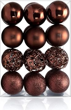 AMS 2.36''/60mm 24ct Christmas Balls Tree Pendants Shatterproof Ornaments Seasonal Decorations for Tree Decor,Holiday,Xmas(Coffee)
