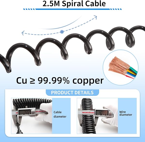Rallonge Prise Remorque 7 Broches Spirale Extension Câble Rallonge Remorque 12V - ISO 1724 - Mâle a Mâle - 2,0 Mètre - 2