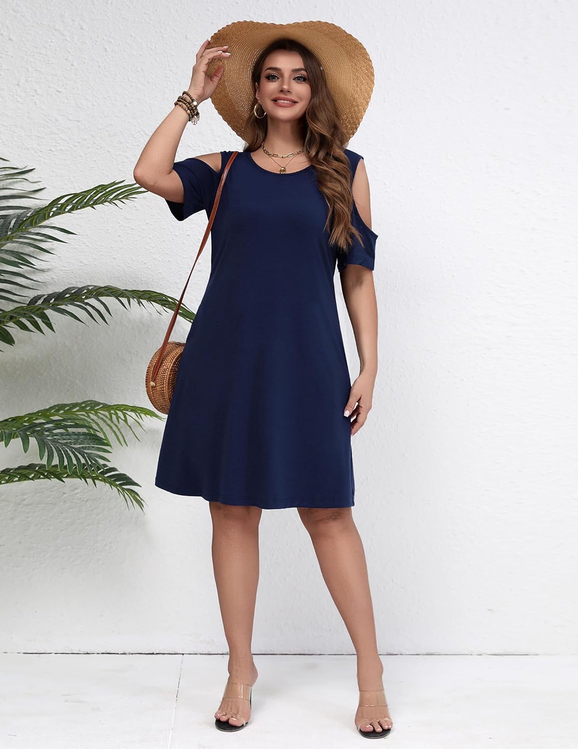 IN'VOLAND Women's Plus Size Summer Dress Short Sleeve Beach Floral Crew Neck Casual Mini Dresses with Pockets - Image 4